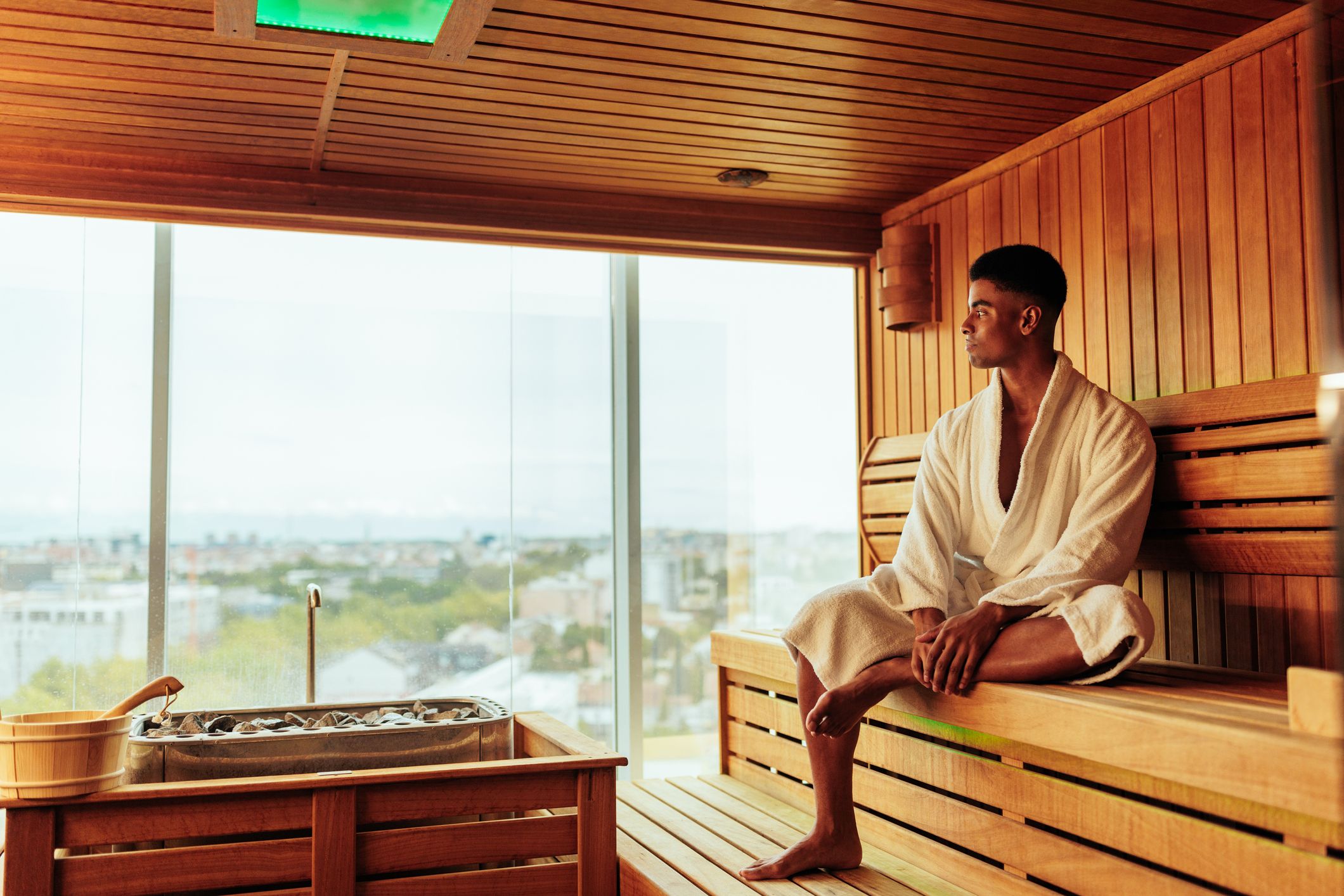 Man sitting in a sauna